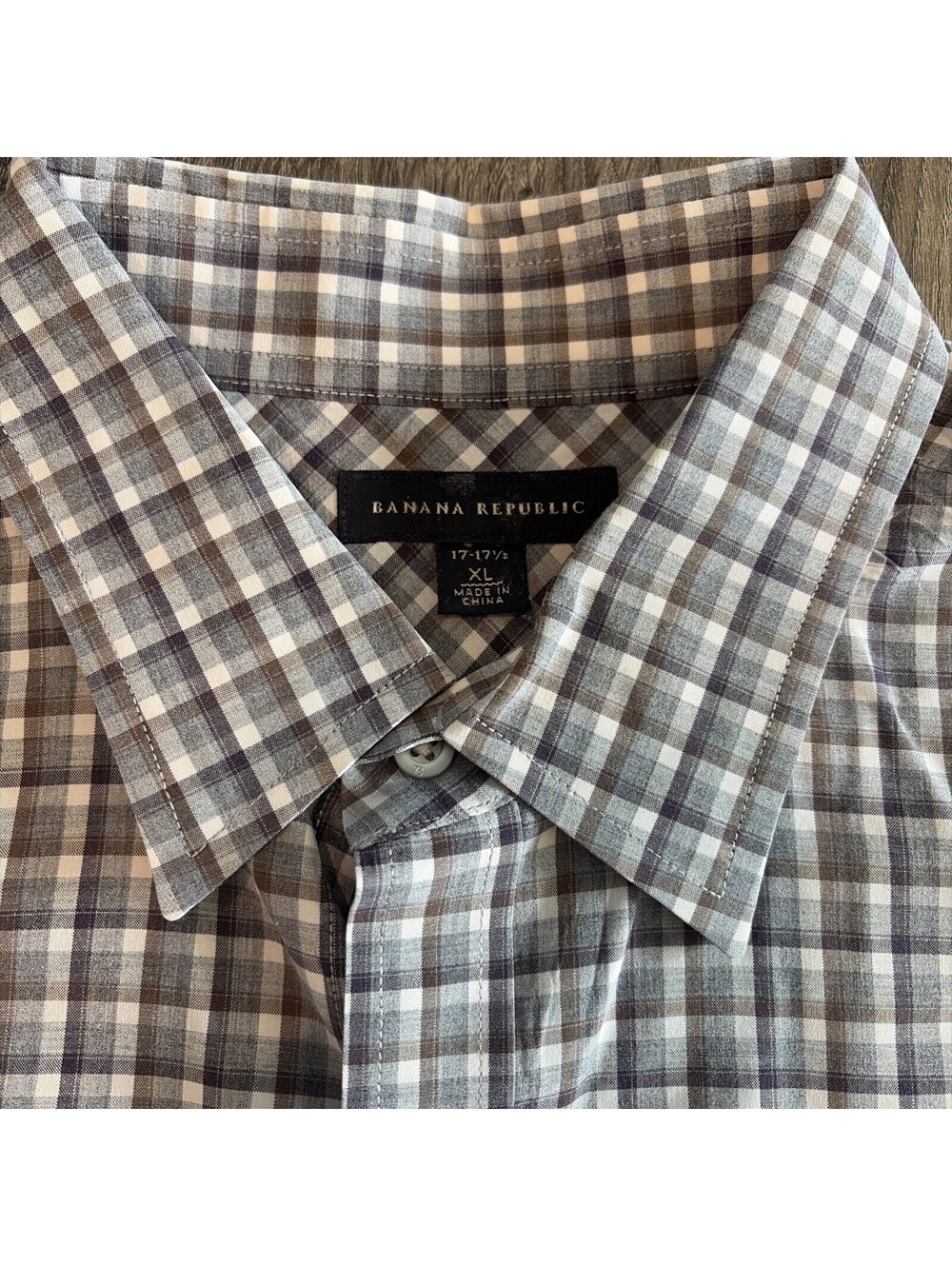 Banana Republic Shirt Mens 17/ 17.5 XL Heather Checked/Plaid Long Sleeve Collar